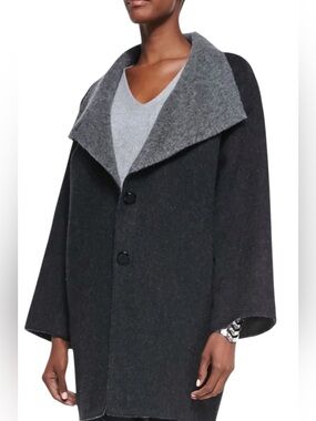 Eileen Fisher Alpaca Blend Shawl Collar Coat | Gray L | Like New